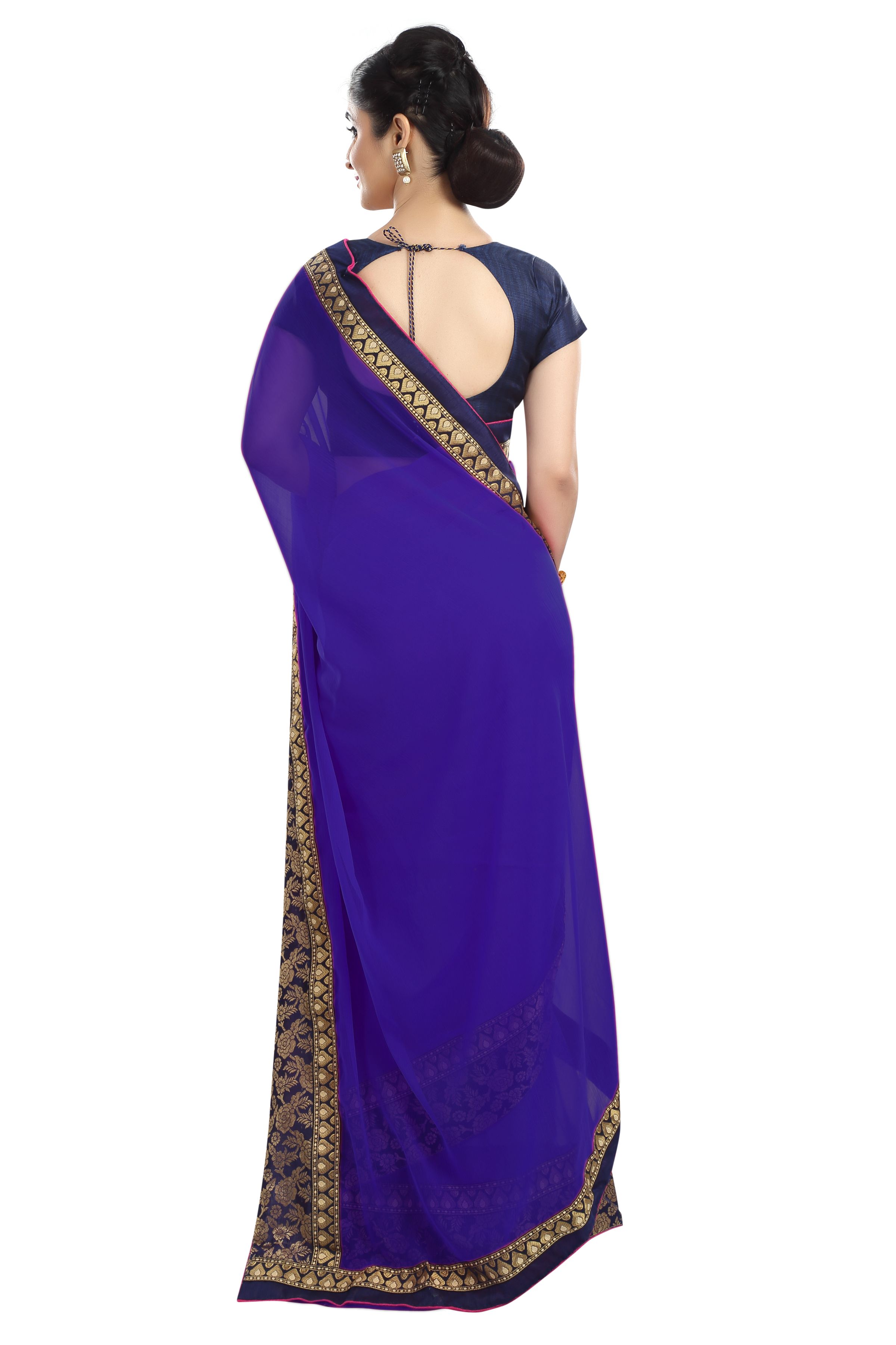 dark blue chiffon saree
