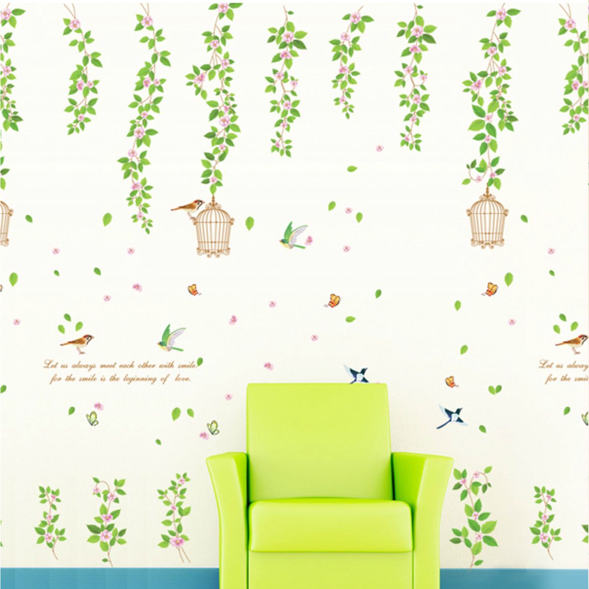 StickersKart Wall Sticker Vines with Hanging Cage & Birds Floral ...