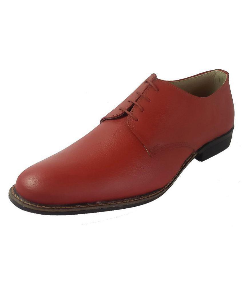 POOR PRINCE Derby Genuine Leather Red Formal Shoes Price ...