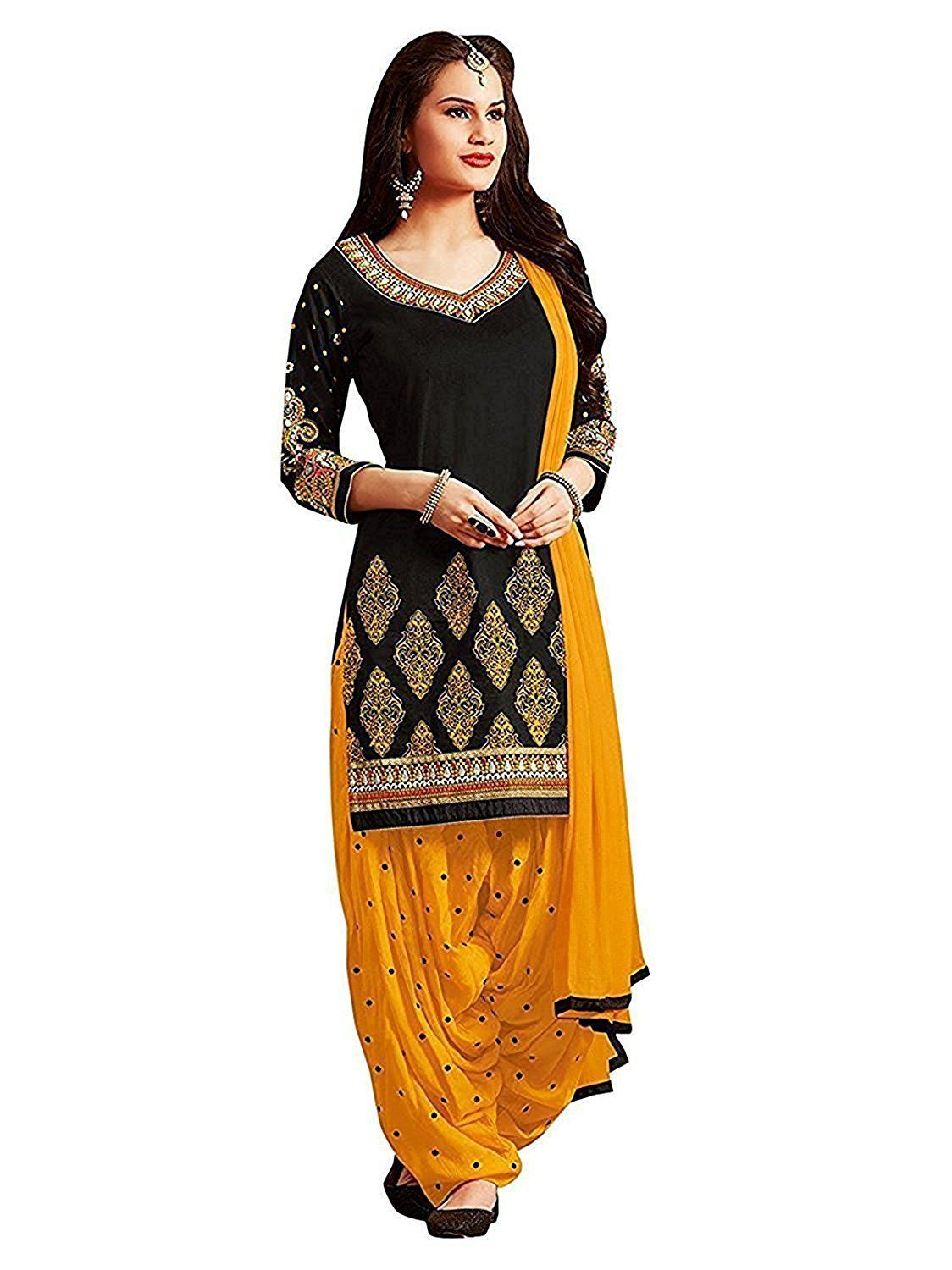 Kavya Shoping Yellow and Black Crepe Dress Material - Buy Kavya Shoping