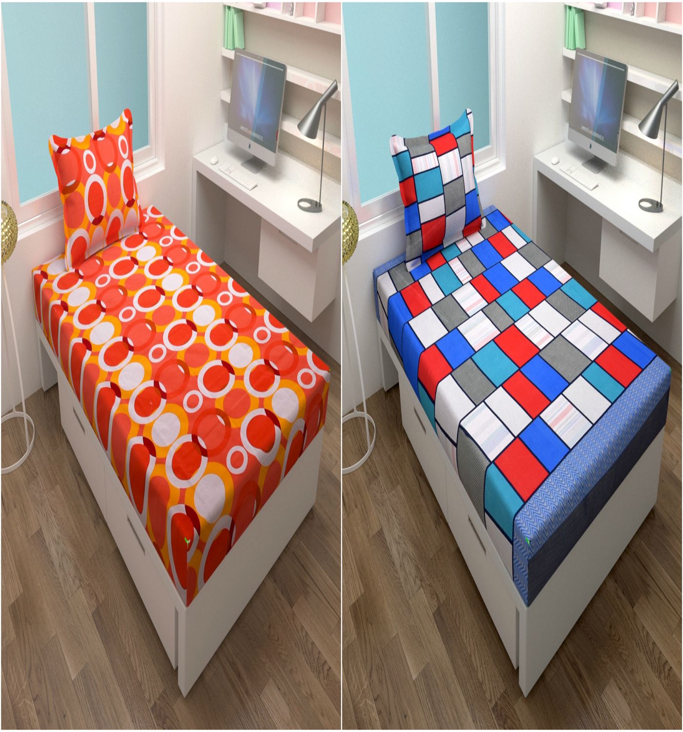 HK Cotton 2 Single Bedsheets with 2 Pillow Covers Buy HK Cotton 2