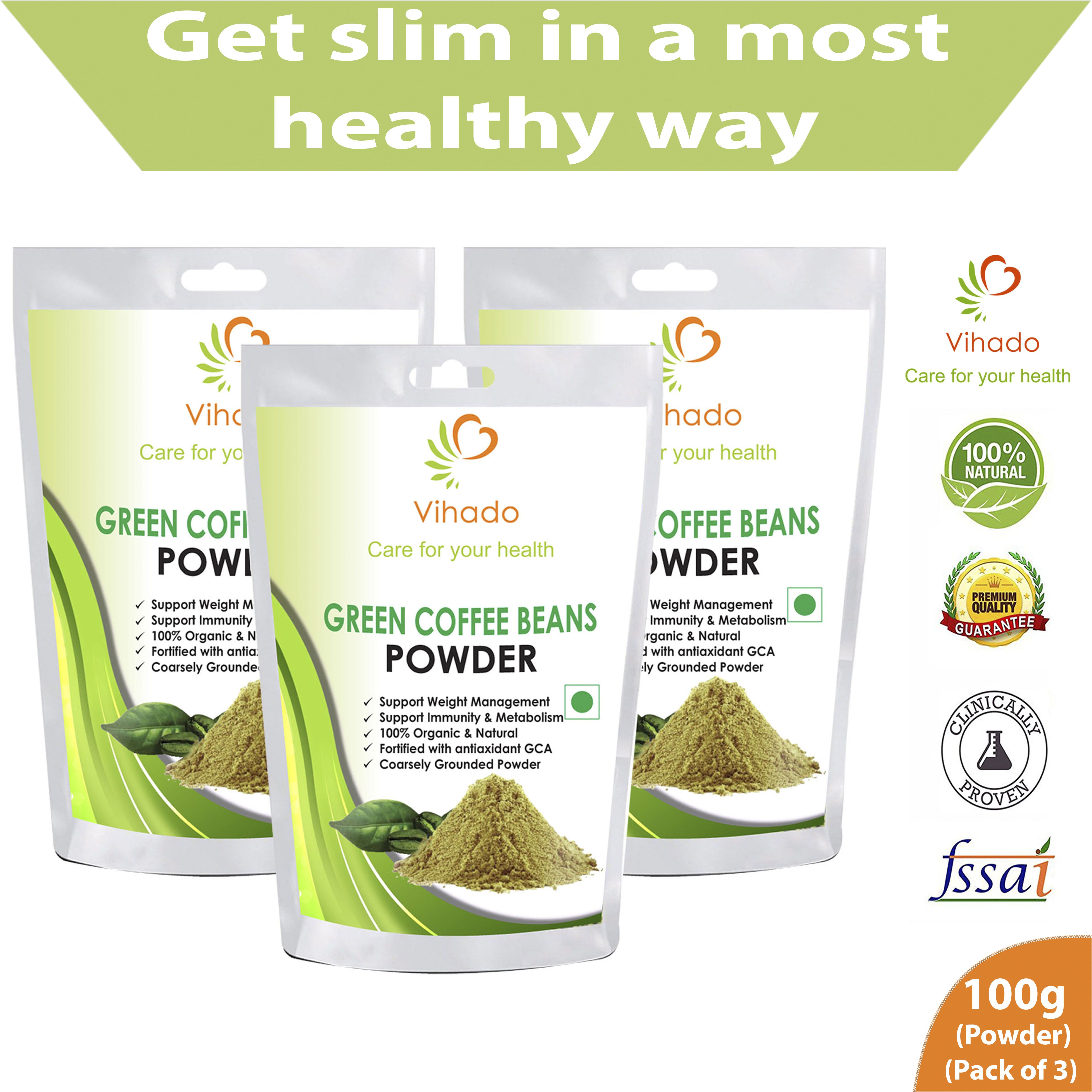 Vihado Premium Green Coffee Powder For Weight Loss 100 gm Unfalvoured