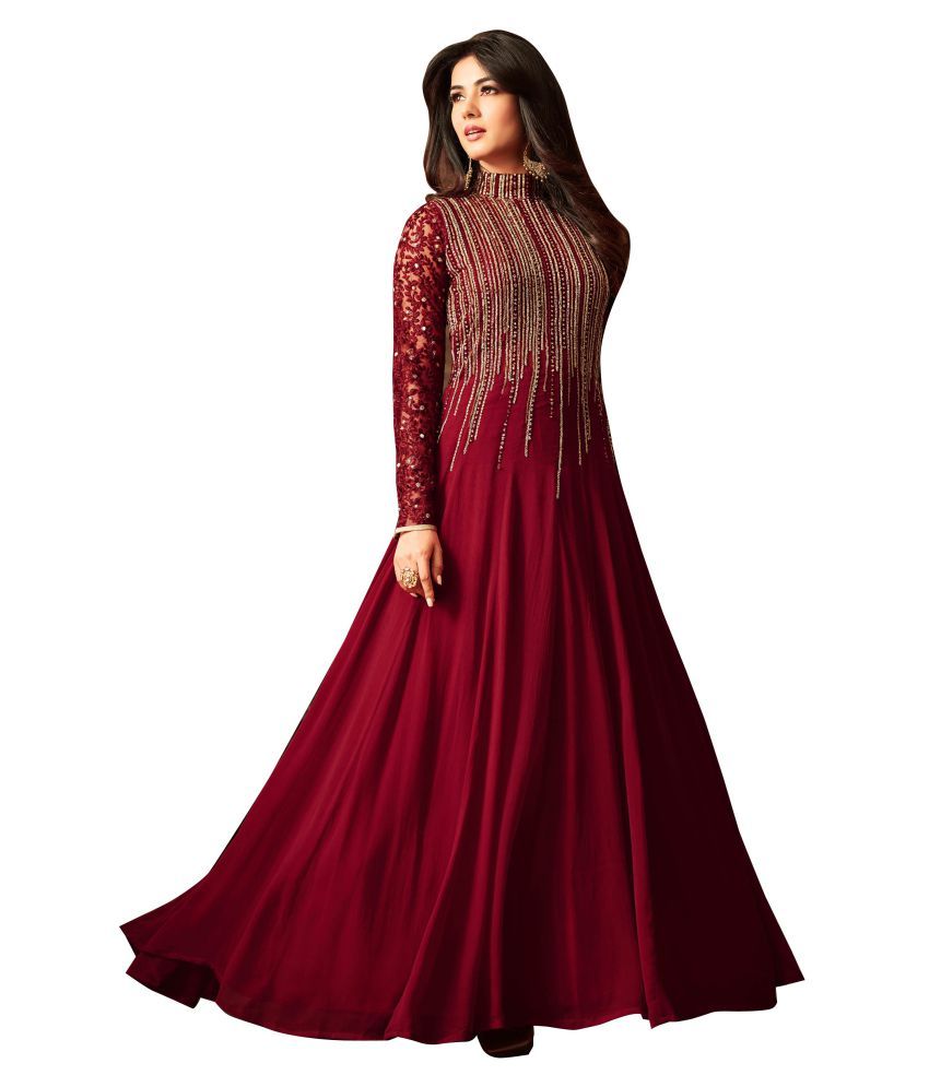 maroon colour party wear dress