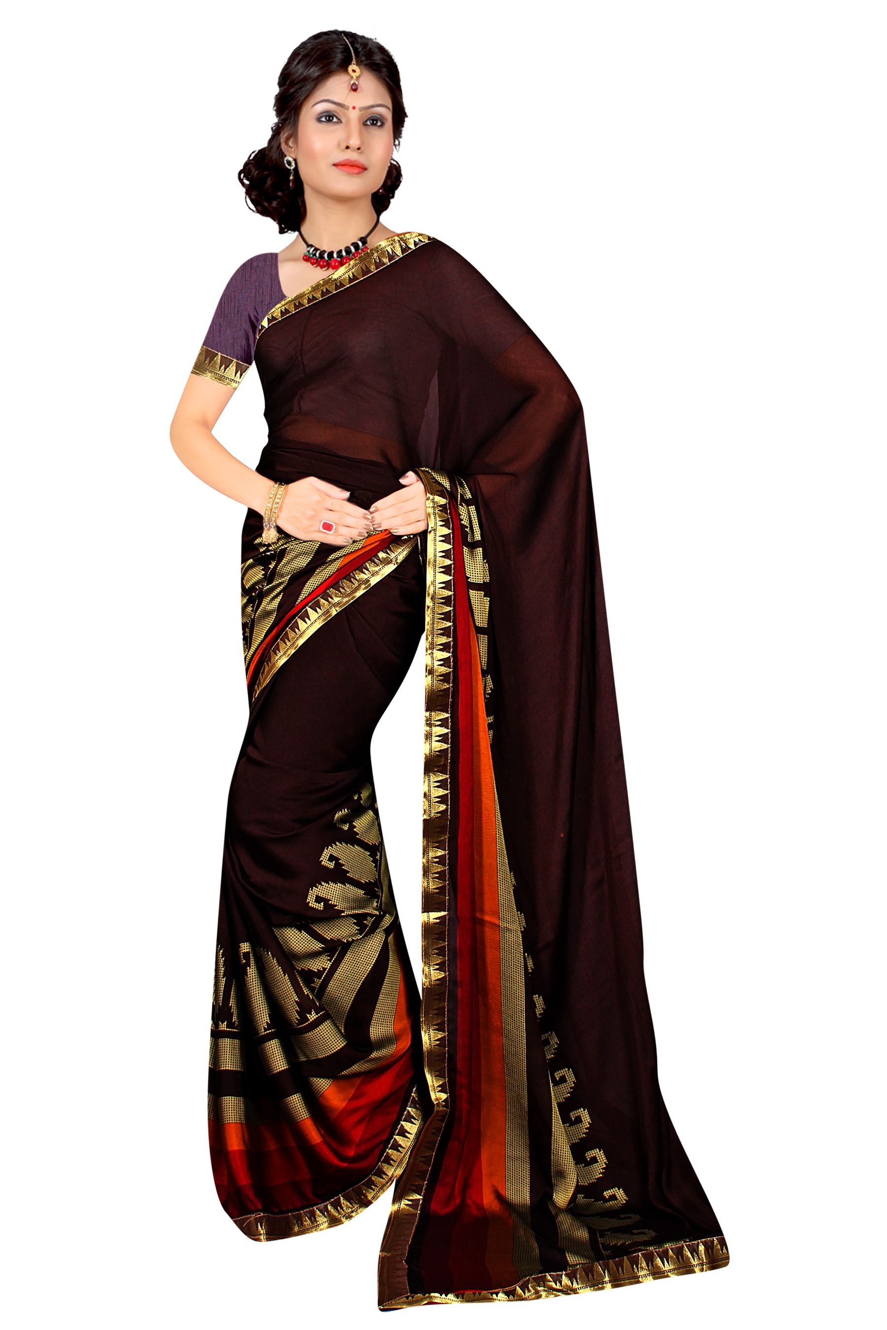 Bombay Design Studio Brown Georgette Saree - Buy Bombay ...