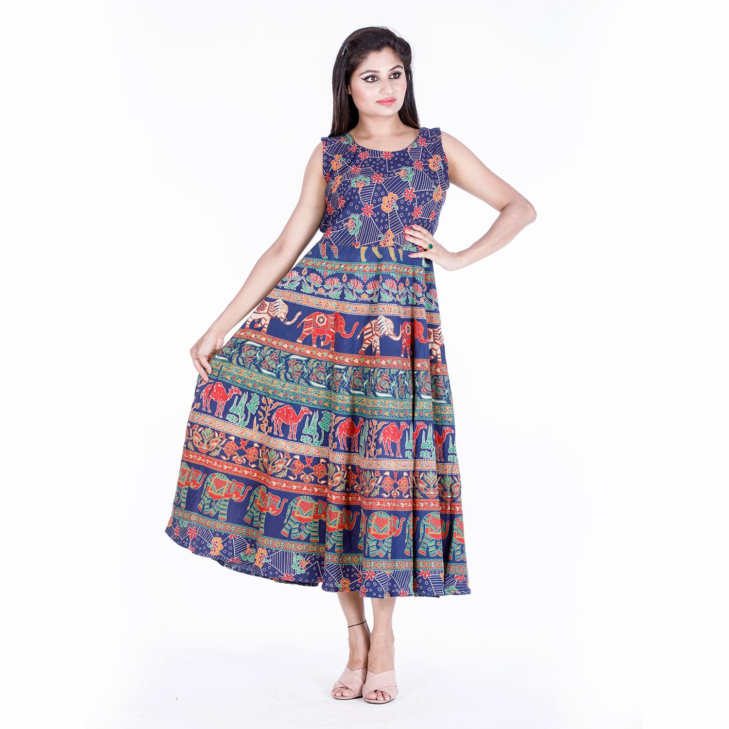 Dhruvi Cotton Multi Color Fit And Flare Dress - Buy Dhruvi Cotton Multi ...