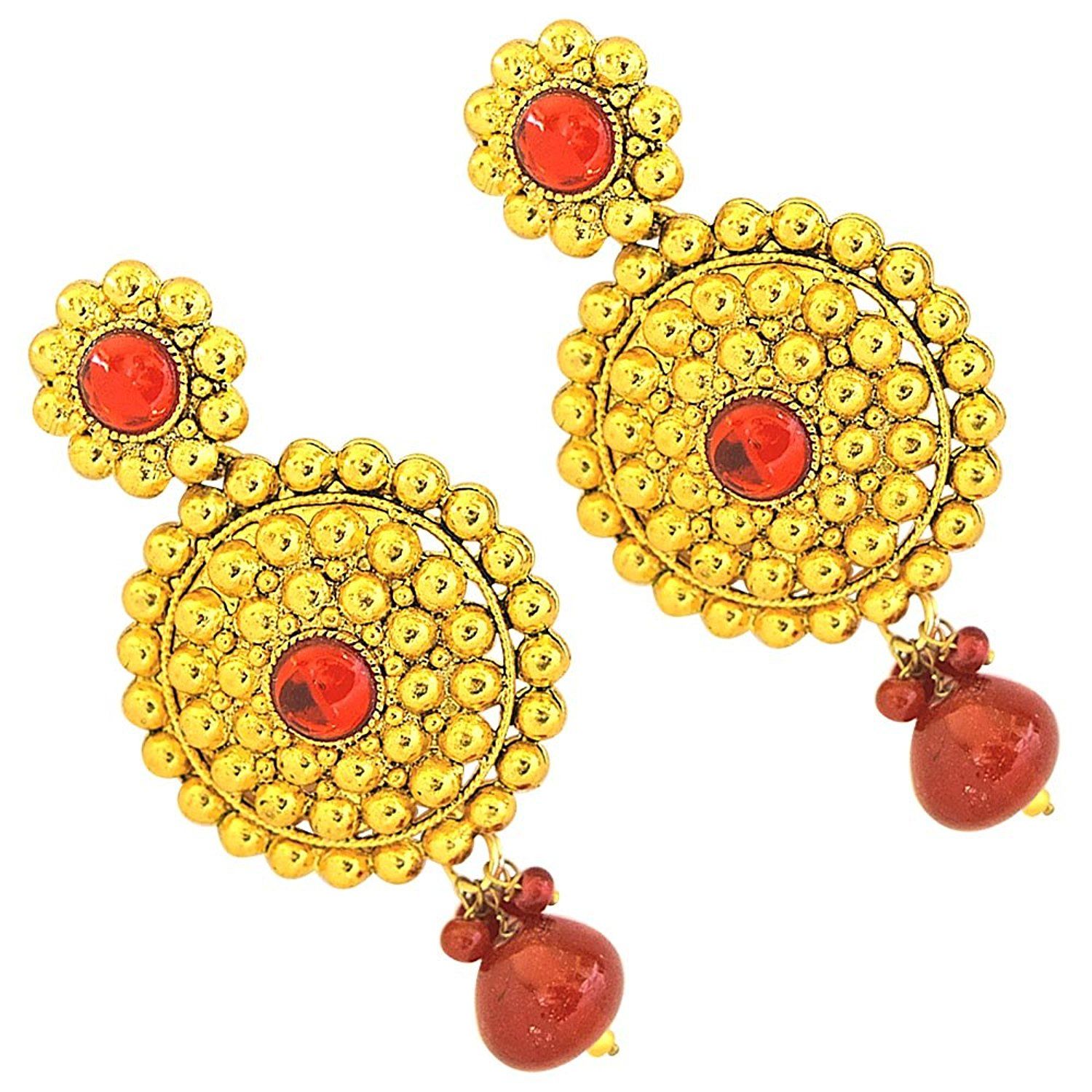 Surat Diamonds Traditional Rajasthani Style Red Coloured Stone & Gold