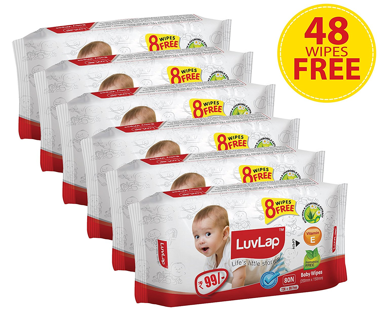 Luvlap Paraben Free Baby Wet Wipes with Aloe Vera 6 packs (432 Wipes