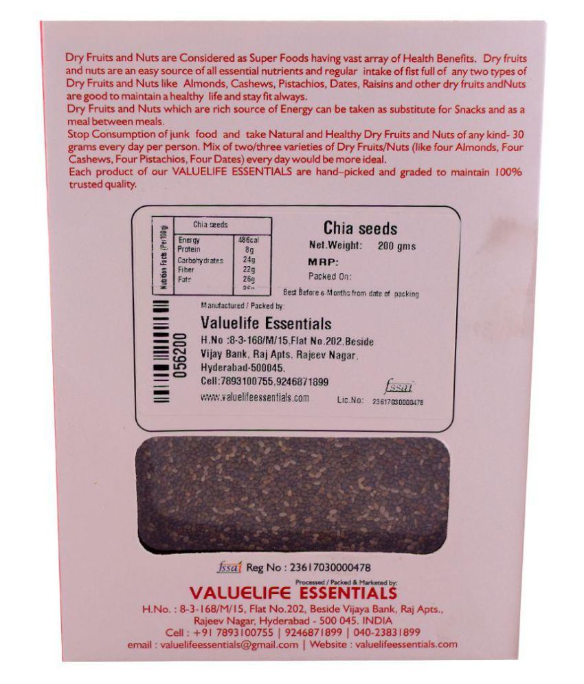 Valuelife Regular Chia Seeds Best Quality 250 gm Buy Valuelife Regular