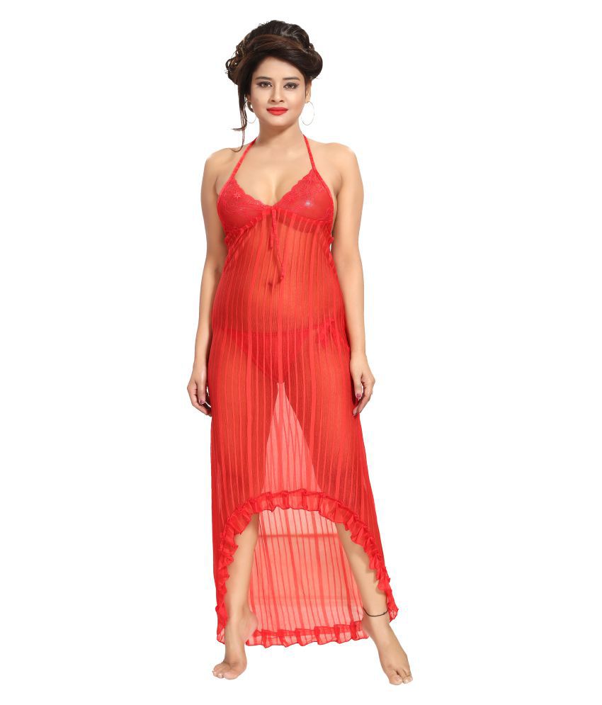 Buy Shopping Station Satin Night Dress Red Online at