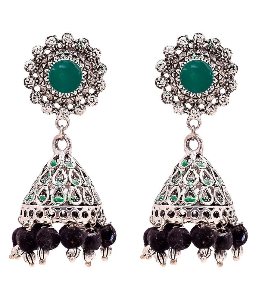 Ethnic Handmade Jewelry .925 Silver Enamel Thread Dangle Earrings 2.4 ...