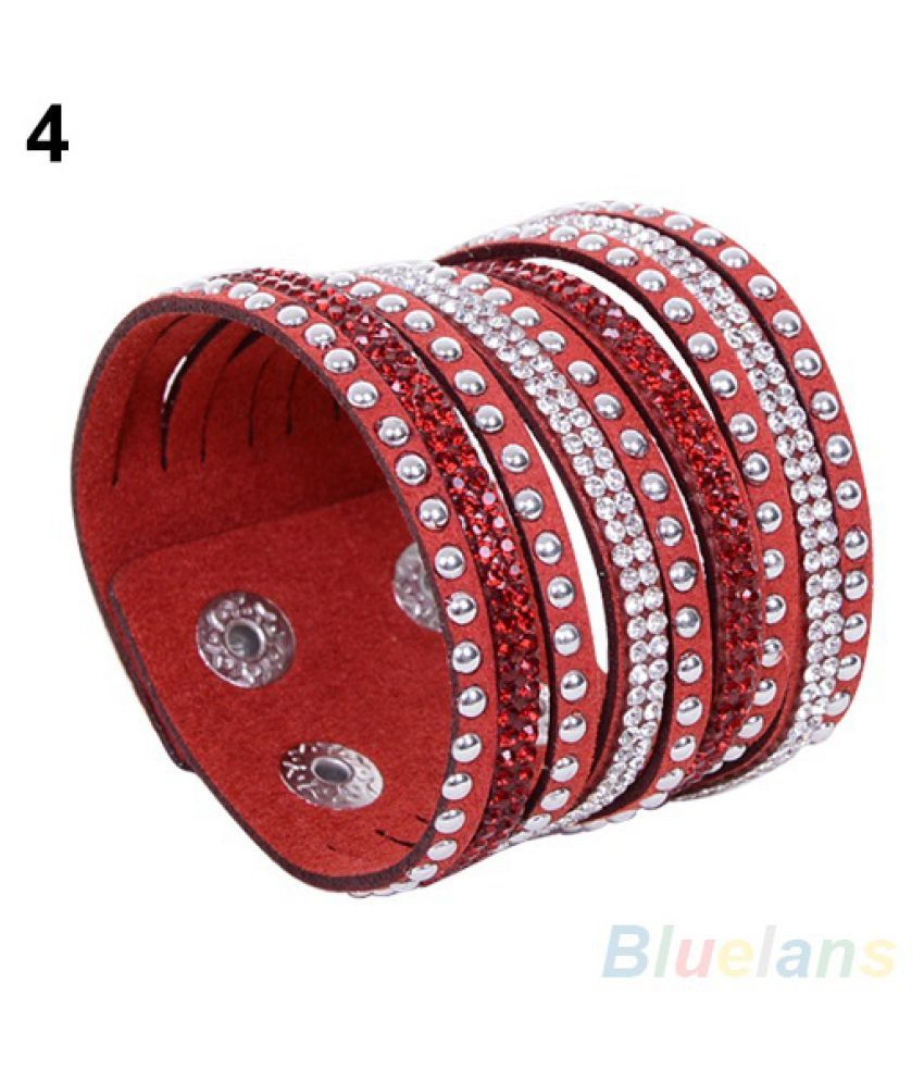 Womens Multilayer Wrap Gothic Rivet Punk Rock Cuff Bangle Wristband Bracelet