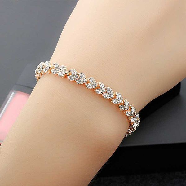 Women Girls Crystal Diamante Bracelet Silver Rose Gold Zircon Bangle Bridal Gift