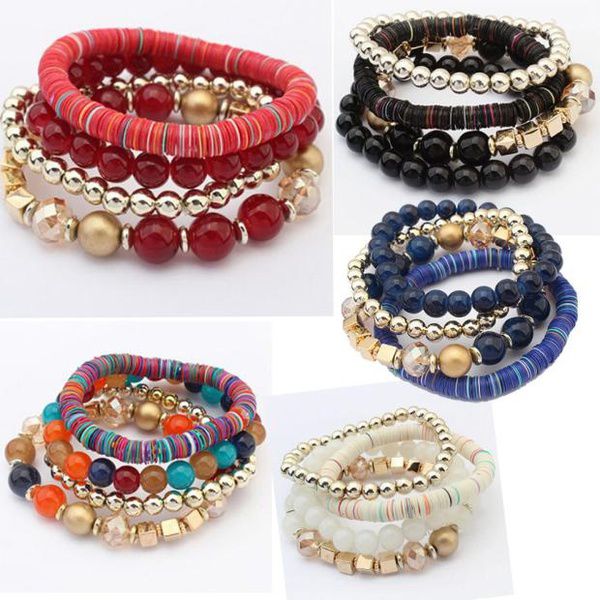 4 Pcs PrettymennyS Women Colorful Beads Multilayer Bangle 