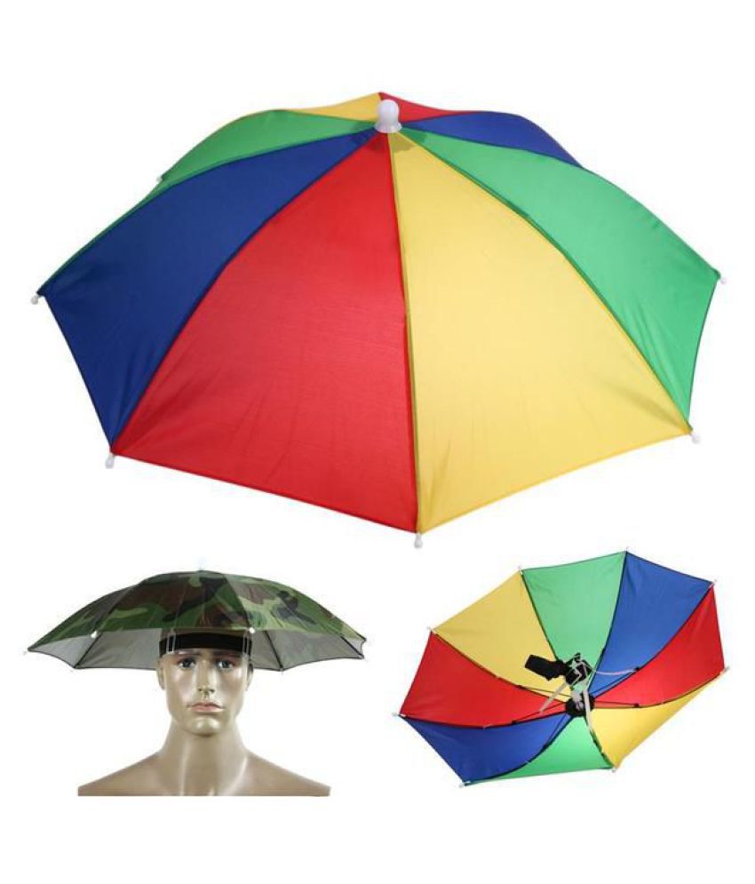 Rainbow Colour Foldable Hat/Head Hand Free kids/Boys and Girls Umbrella ...