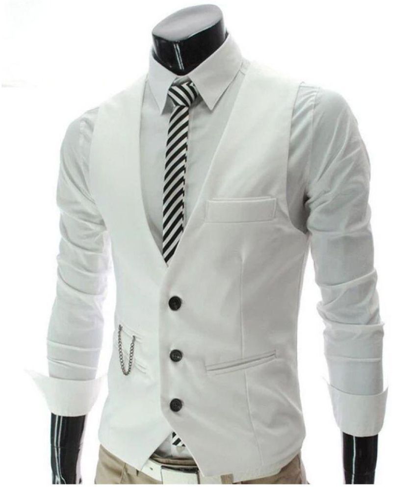 00RA White Solid Formal Waistcoats - Buy 00RA White Solid Formal ...