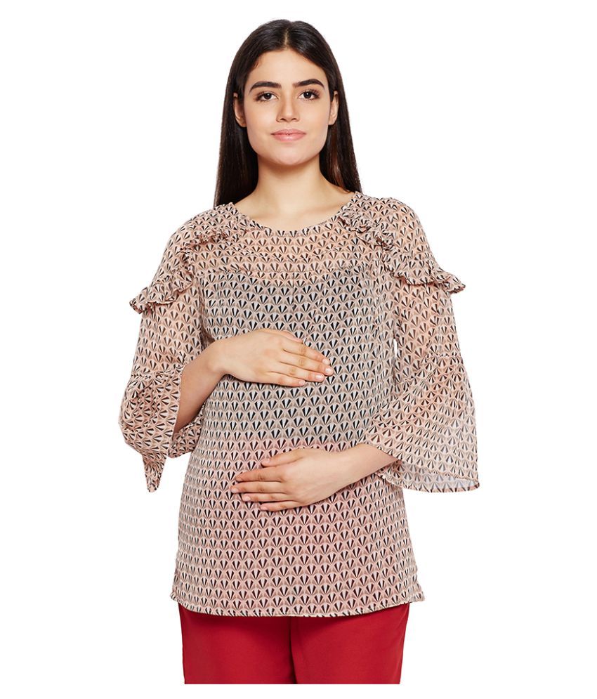     			Oxolloxo Polyester Maternity Wear Beige Tops