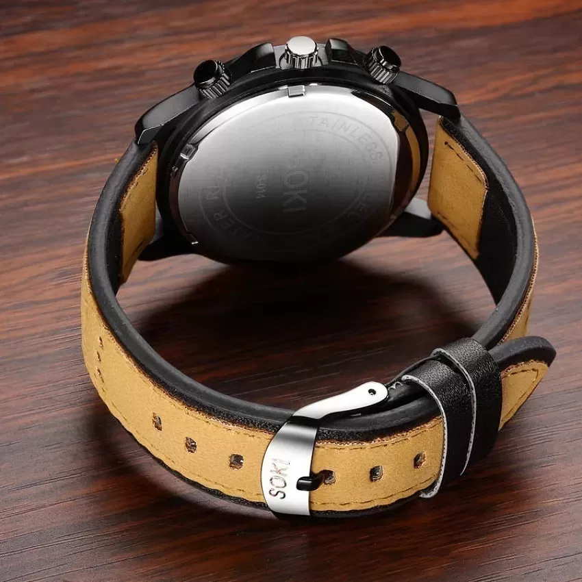 SOKI Black Dial Dual Timezone Womens Analog Quartz Leather Band Wrist Watch  : Amazon.in: Fashion