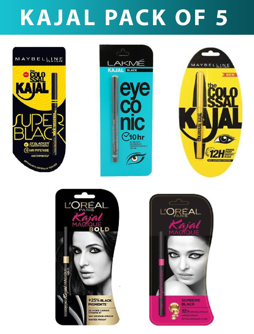 Lakme, Loreal & Maybelline Kajal Pencil Black Pack of 5 Buy Lakme