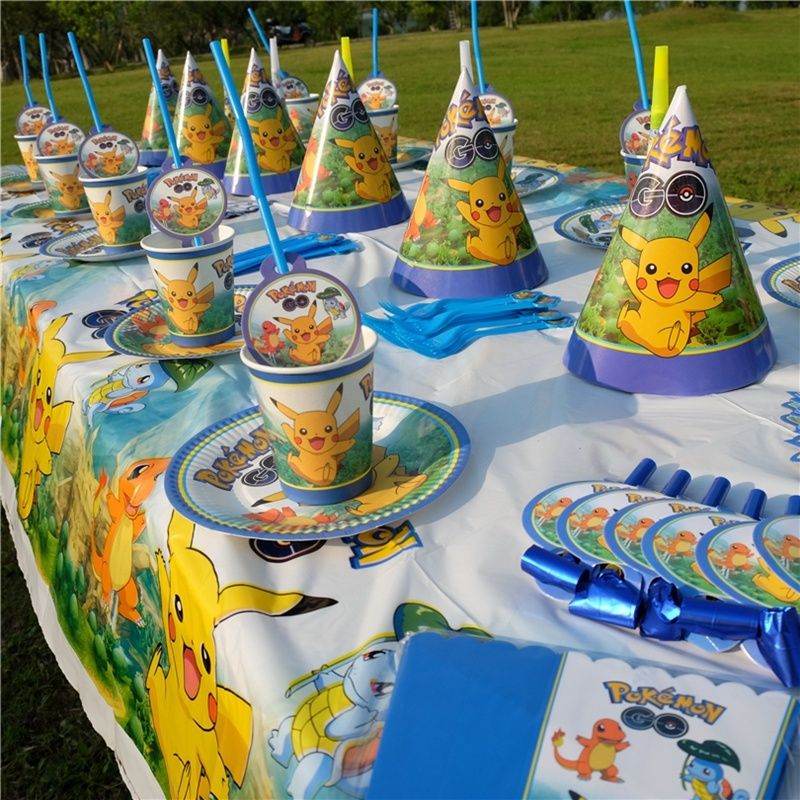 Cute Cartoon Anime Pokemon Go Pikachu Kids Birthday Decoration Set