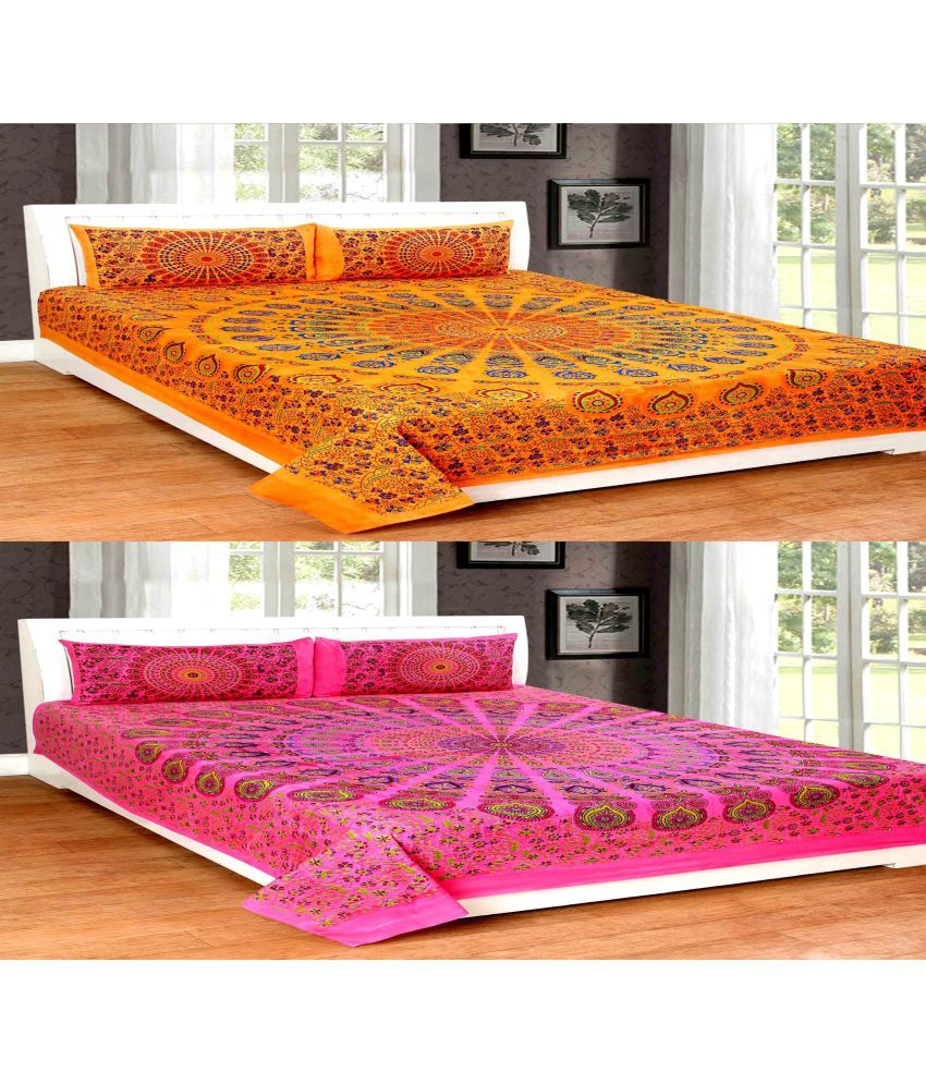 Uniqchoice Cotton 2 Double Bedsheets with 4 Pillow Covers ( x ) Buy