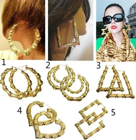 Stylish Punk Large Hoop Heart Shaped Bamboo Earrings Gold Plated Stylish Punk Large Hoop Heart Shaped Bamboo Earrings Gold Plated Jewelry