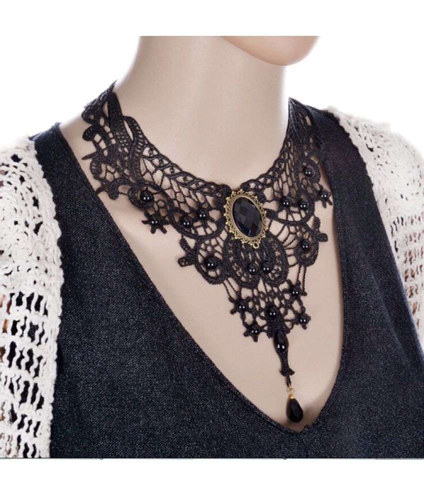 Black Lace&Beads Choker Victorian Steampunk Style Gothic Necklace Gift Fashion