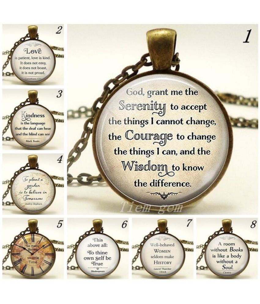 Serenity Prayer Quotes Glass Necklace Retro Bronze Chain Serenity Prayer Quotes Glass Necklace Retro Bronze Chain