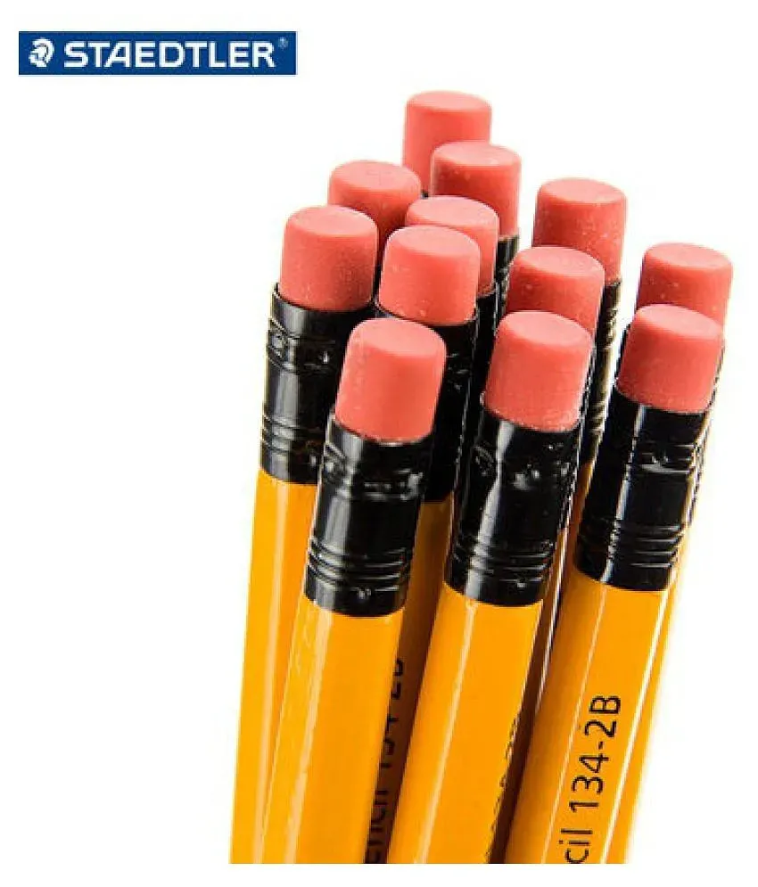 STAEDTLER yellow pencil 134 wooden pencil HB 2B With rubber head Office and  School Supplies: Buy Online at Best Price in India - Snapdeal