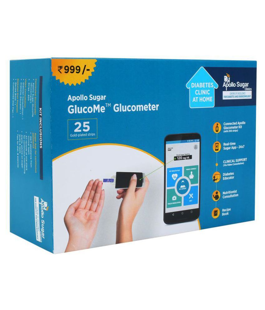 Apollo Sugar Glucome Smart Glucometer With 25 Test Strips HbA1C   APOLLO SUGAR Glucome Glucometer 25 SDL629872648 1 0b601 