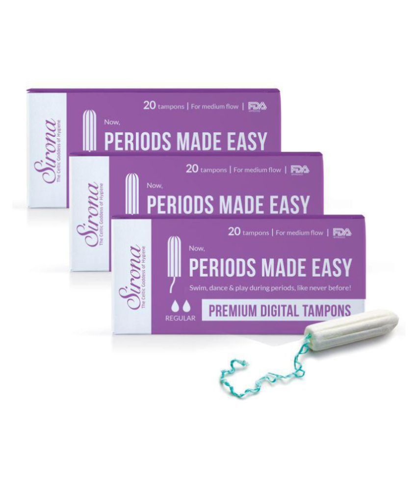     			Sirona Period Made Easy Tampons - 20 Piece (Pack of 3) | For Medium & Regular Flow | Biodegradable Tampons | FDA Approved