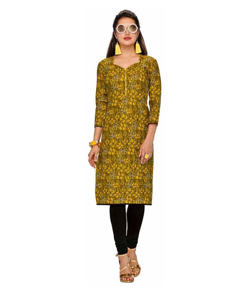     			Jevi Prints Yellow Cotton Straight Kurti