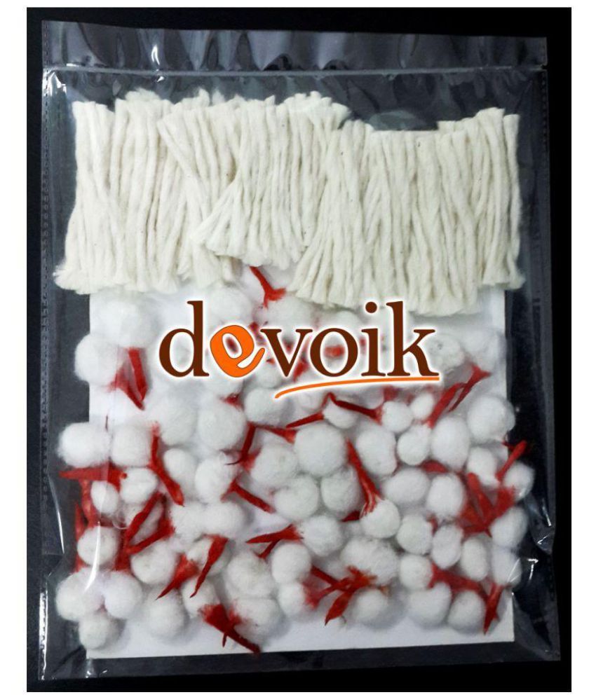 Devoik Handmade Organic Cotton Wicks For Puja Red and Long (Ivory