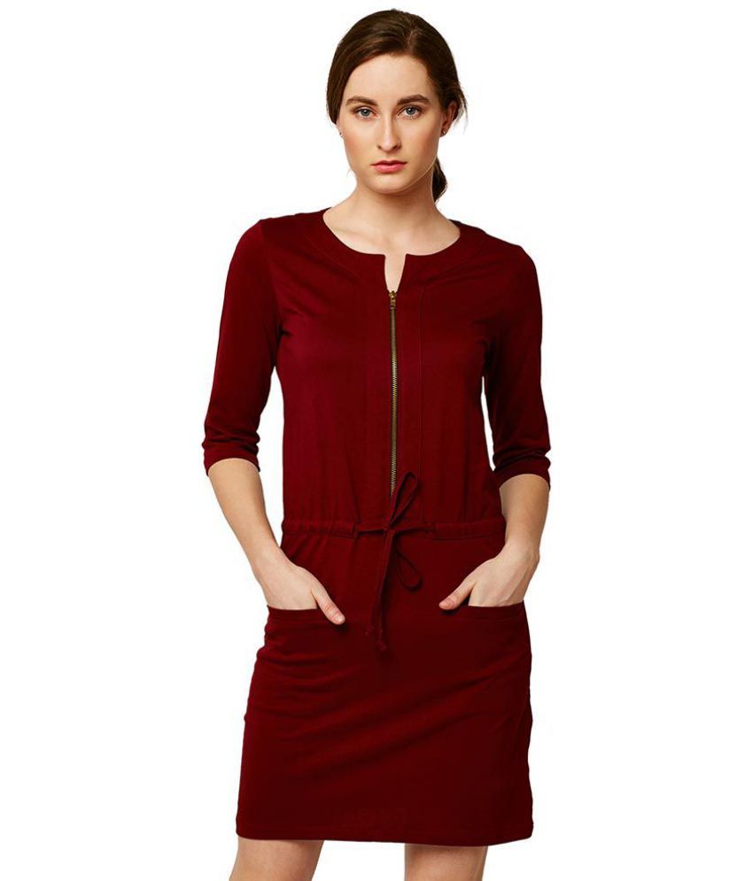     			Miss Chase Cotton Maroon Shift Dress