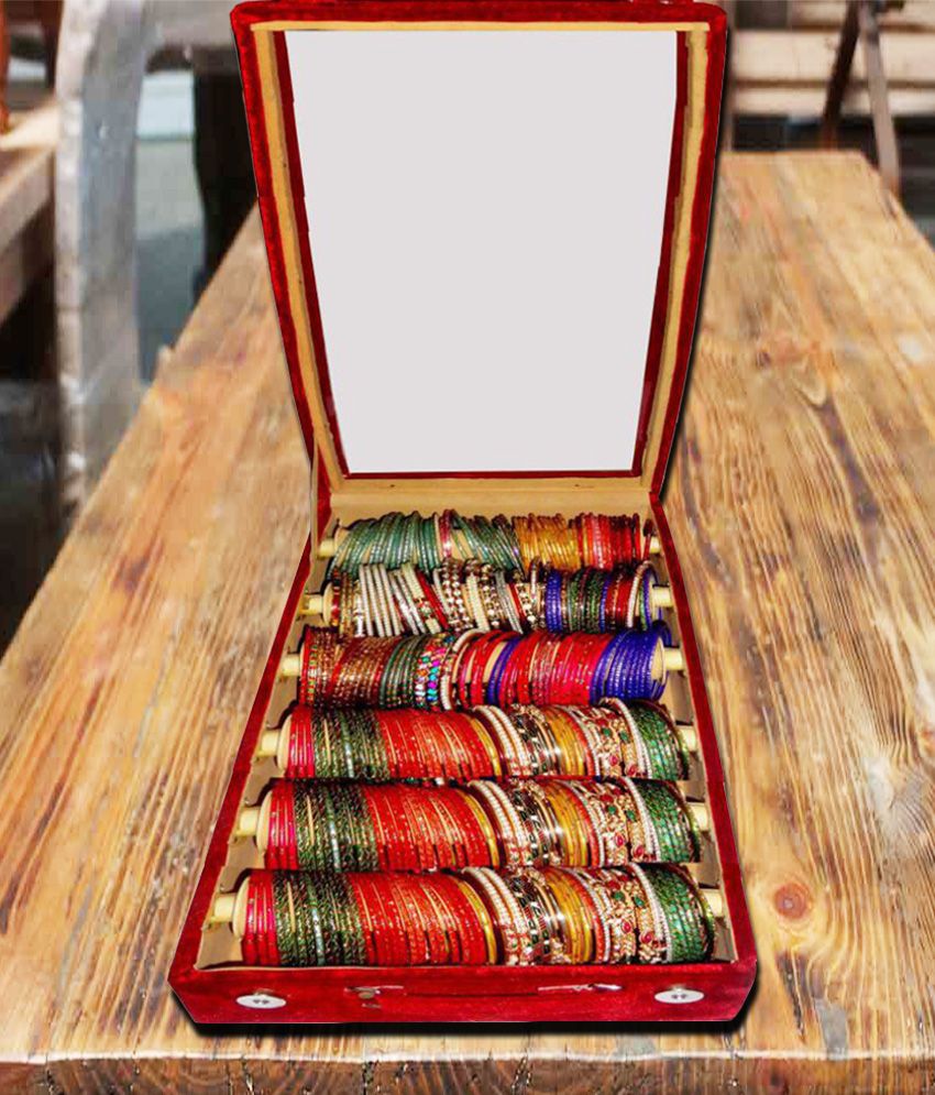 Afrose 6 Roll Rod Wodden Velvet Bangles Box With Clear Plastic Buy