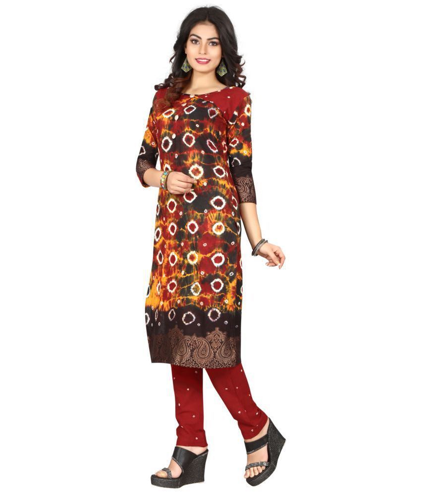 Dealsure Brown and Red Cotton Dress Material Buy Dealsure Brown and
