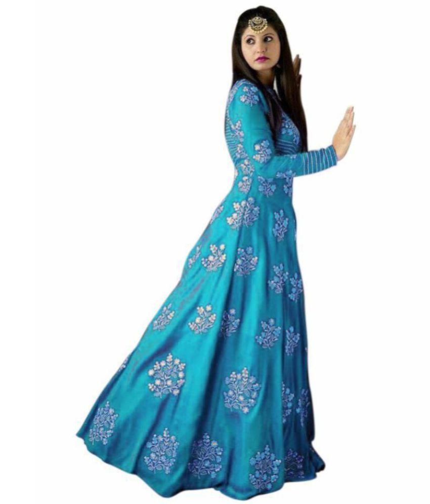 Dhyey Fashion Blue Bangalore Silk Anarkali Gown SemiStitched Suit