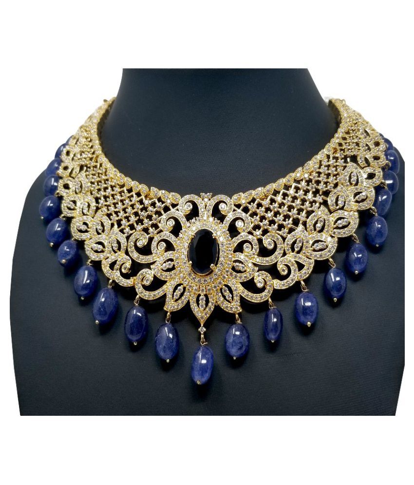 Evogirl Choker Necklace Gold Diamond With Blue Stone Drop ... (850 x 995 Pixel)