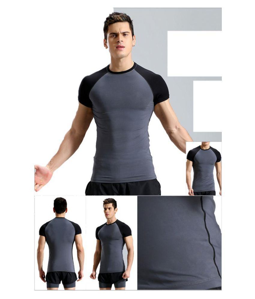 Zesteez Grey Half sleeves Men ultra stretchable gym-workout compression support tshirt in premium Quality fabric || compression Support || GYM || YOGA|| Active-wear || Sportswear|| cycling||Running