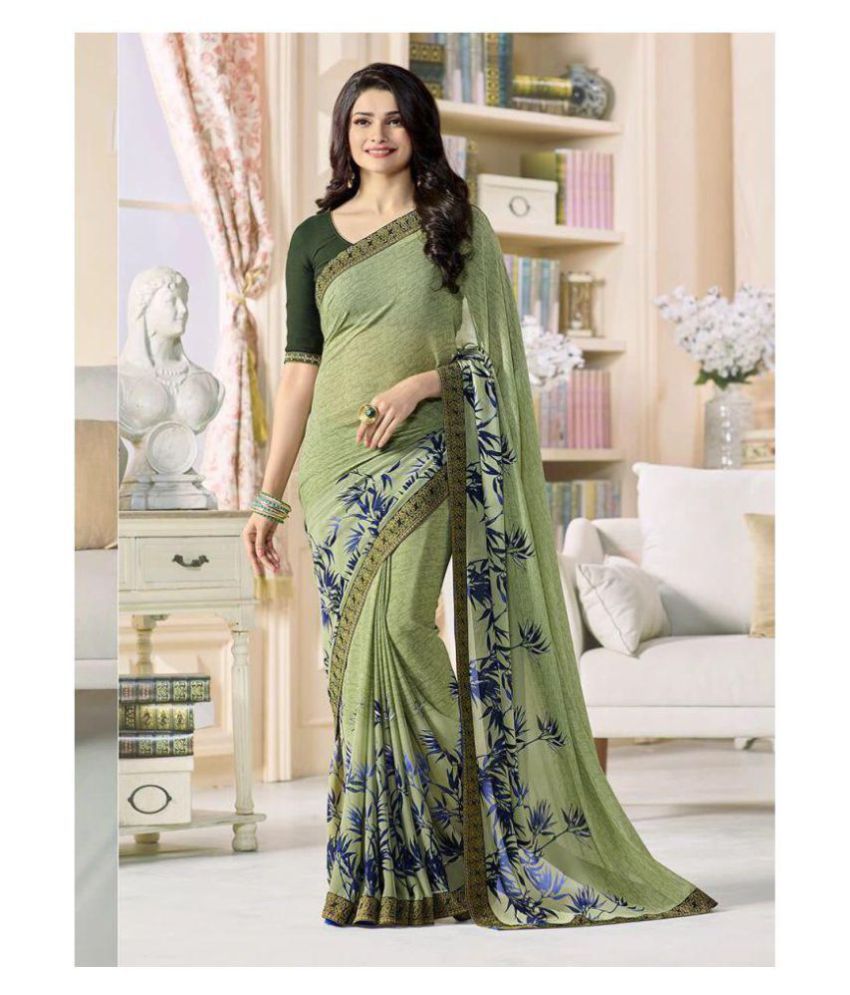 Gazal Fashions - Green Georgette Saree With Blouse Piece (Pack of 1)