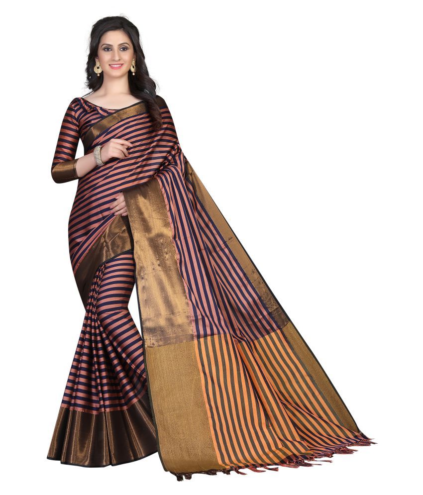 HashTag Fashion Brown and Black Cotton Silk Saree Buy HashTag Fashion