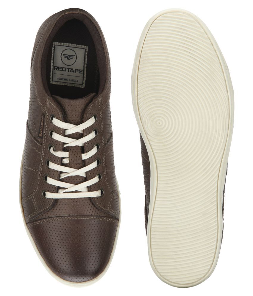 red tape brown leather sneakers