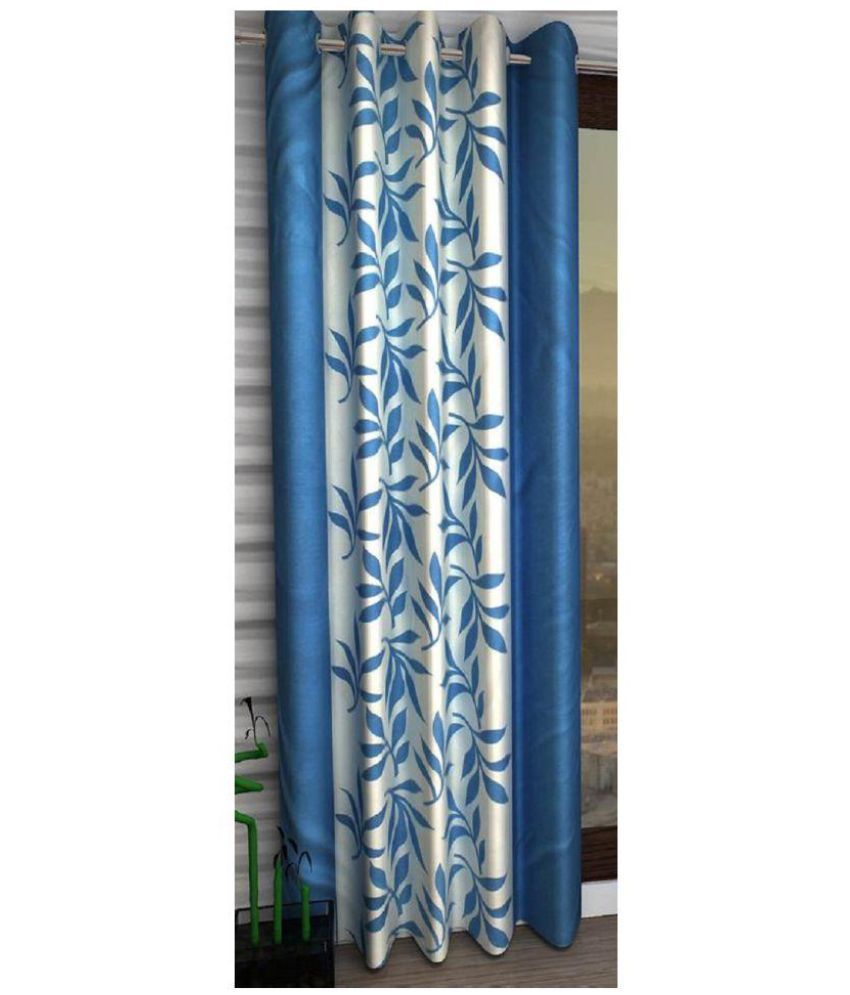     			Panipat Textile Hub Floral Semi-Transparent Eyelet Door Curtain 7 ft Single -Light Blue