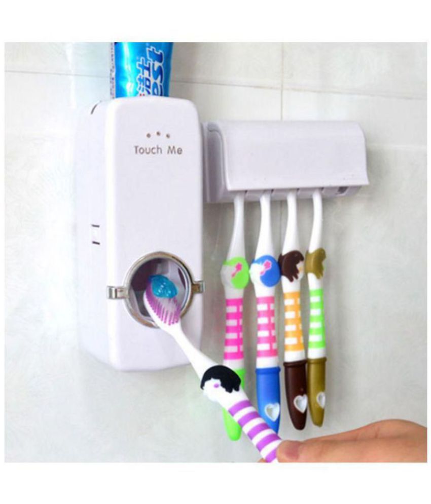     			Battlestar Automatic White Toothpaste Dispenser with Toothbrush Holder Stand