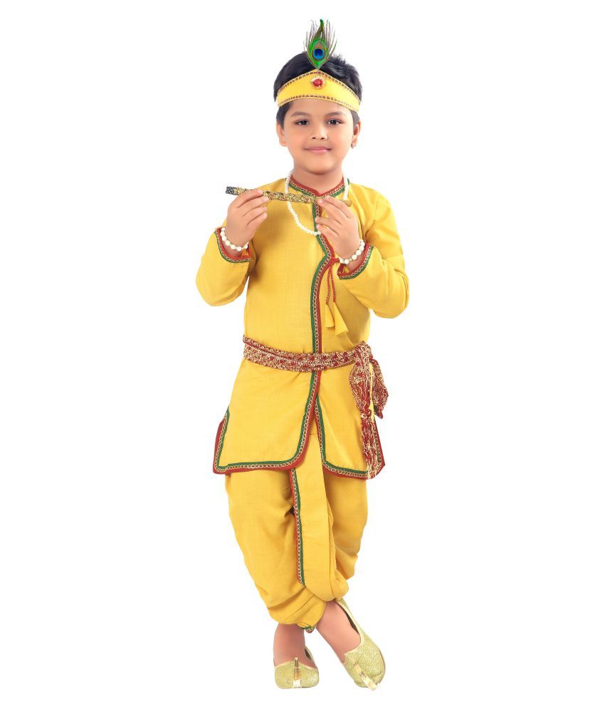     			Ahhaaaa Kids Ethnic Yellow Krishna Dress For Baby Boys