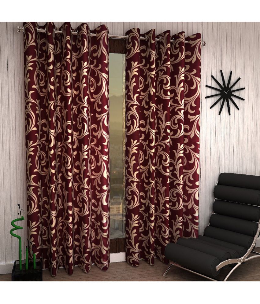 Home Sizzler Set of 2 Door Semi-Transparent Eyelet Polyester Curtains Maroon
