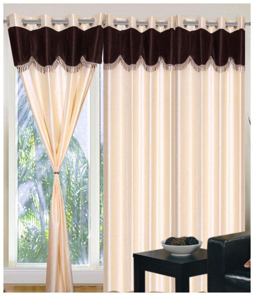     			Panipat Textile Hub Solid Semi-Transparent Eyelet Door Curtain 7 ft Pack of 3 -Cream