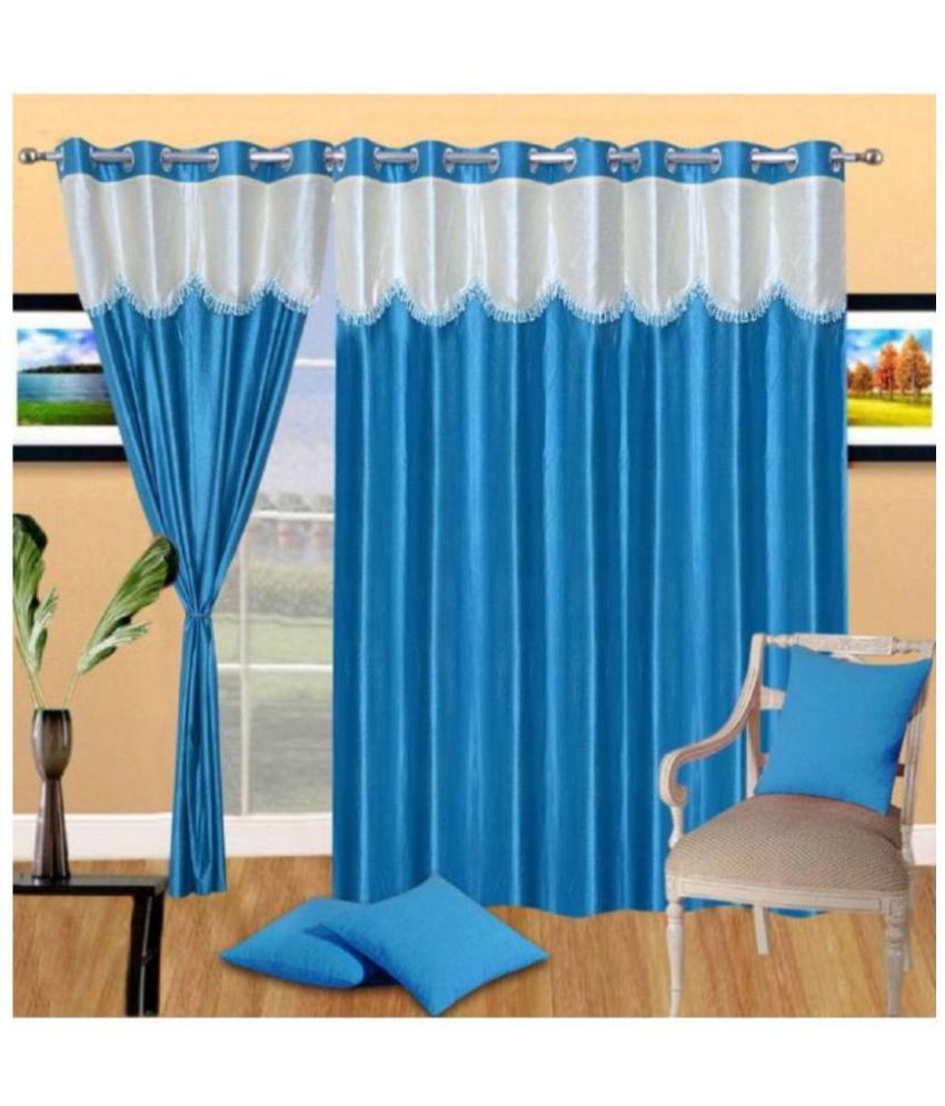     			Panipat Textile Hub Solid Semi-Transparent Eyelet Door Curtain 7 ft Pack of 3 -Aqua