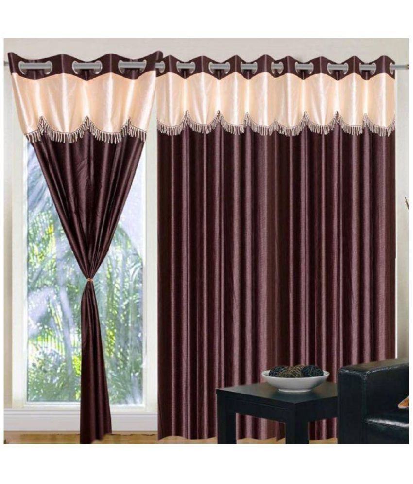     			Phyto Home Solid Semi-Transparent Eyelet Door Curtain 7 ft Pack of 3 -Brown