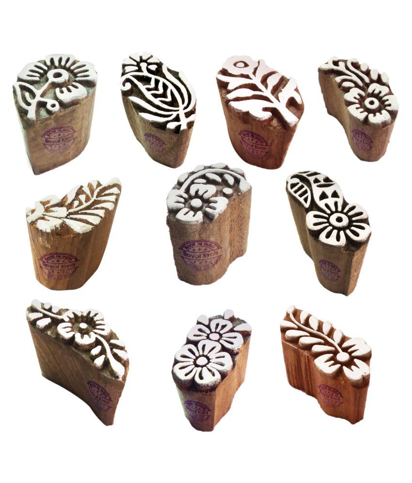 Fabric Wood Stamps Indian Small Floral Design Printing Blocks (Set of