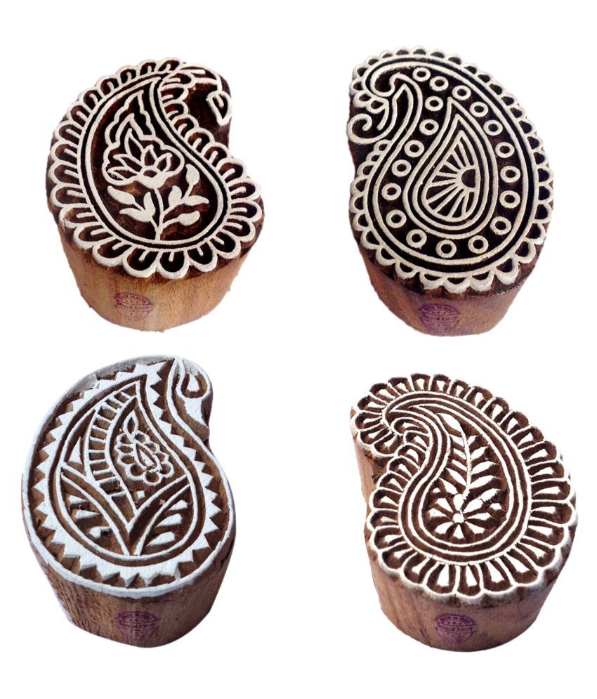 Mehndi Wooden Blocks Retro Paisley Floral Design Printing Stamps (Set